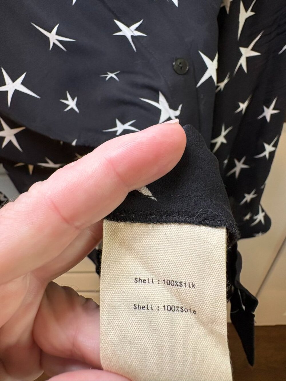 L'Agence Nina Star Print 100% Silk Button Down Blouse Black White M - Picture 11 of 11